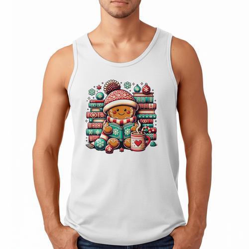 Gingerbread Reading Book Lovers Christmas Bookworm Librarian Premium Men Tank Top - Bookorys CA