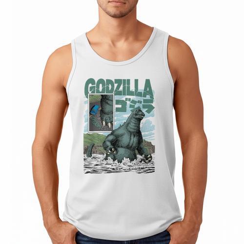 Godzilla Ocean Scene Comic Book Illustration Movie Monster Men Tank Top - Bookorys
