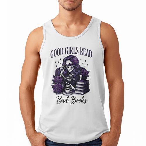 Good Girls Read Bad Books Sarcastic Skeleton Goth Skull Men Tank Top - Bookorys CA