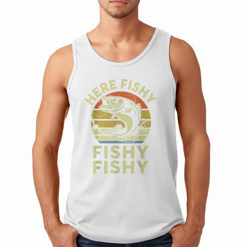 Here-Fishy Fishing Boy Large Mouth Bass Dad Men Tank Top - Father's Day Fun