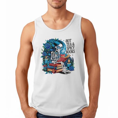 Hot Tea & Spicy Books Skeleton Reader Men Tank Top - Bookorys