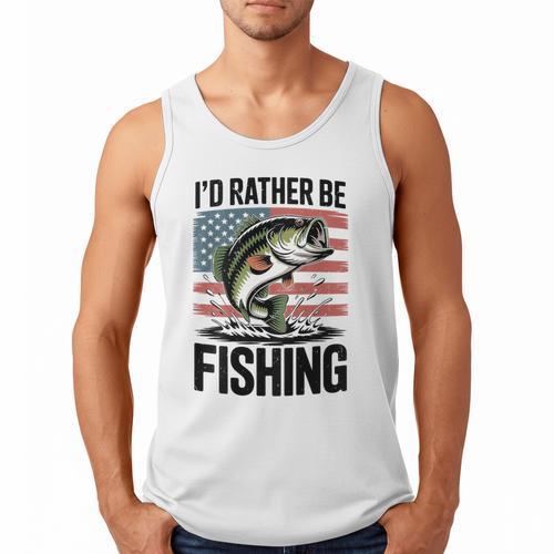 I'd Rather Be Fishing Bass Fish Dad Joke American Flag Men Tank Top - Father's Day Fun