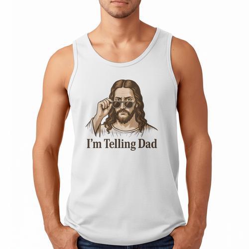 I'm Telling Dad Jesus Wearing Sunglasses Christian Fathers Men Tank Top - Father's Day Fun