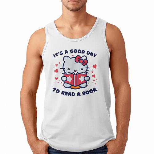 It's a Good Day To Read a Book Cute Cat Book Day Girls Boys Men Tank Top - Bookorys