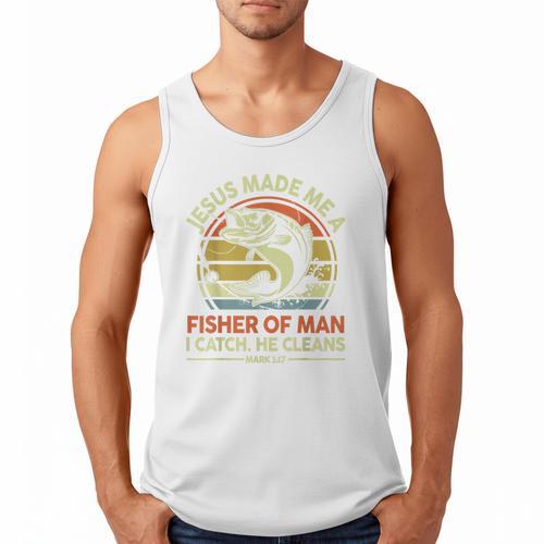 Jesus Made Fisher Man Christian Fishing Bass Fish Dad Men Tank Top - Father's Day Fun