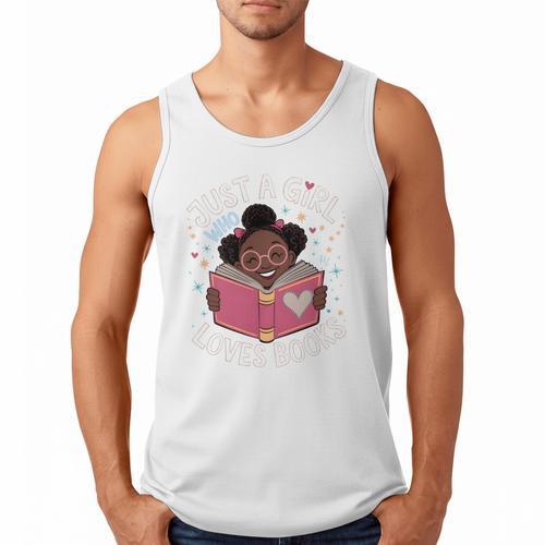 Just A Girl Who Loves Books Cute African American Afro Men Tank Top - Bookorys