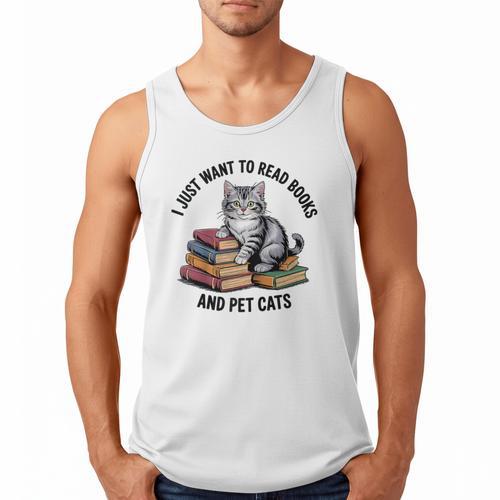I Just Want To Read Books And Pet Cats Raglan Baseball Tee Men Tank Top - Bookorys