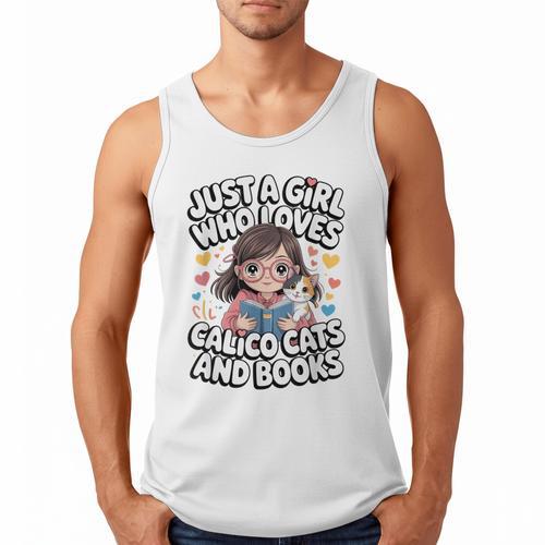 Kawaii Cat And Books Just A Girl Who Loves Both Men Tank Top - Bookorys AU
