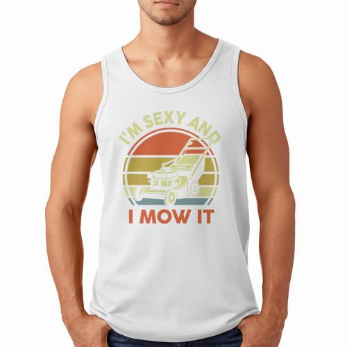 Lawn Mowing Dad Im Sexy And I Mow It Mower Garden Premium Tri-Blend Men Tank Top - Father's Day Fun