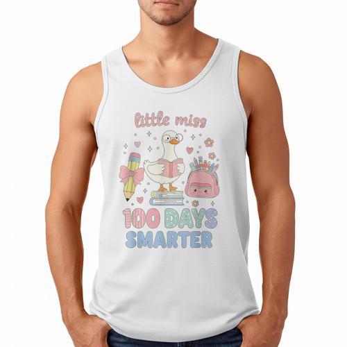 Little Miss 100 Days Smarter Cute Goose Reading Books Girls Men Tank Top - Bookorys