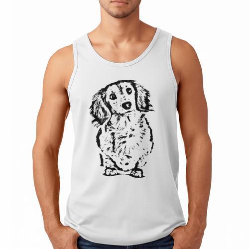 Long Hair Dachshund Lover Doxie Mom Dad Cute Wiener Dog Small Men Tank Top - Father's Day Fun