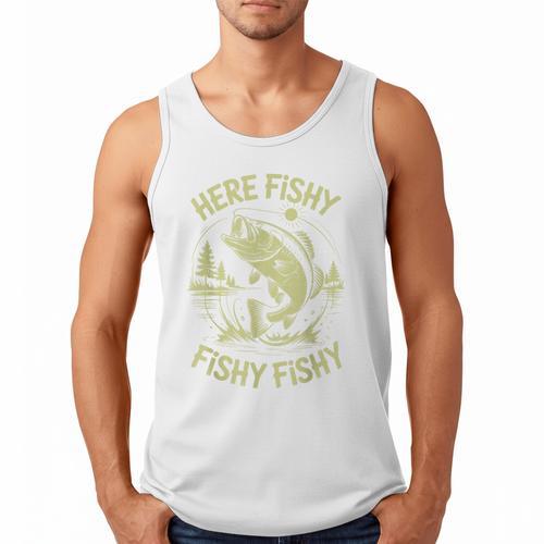 Men Here-Fishy Bass Fish Dad Fishing From Daughter Son Men Tank Top - Father's Day Fun