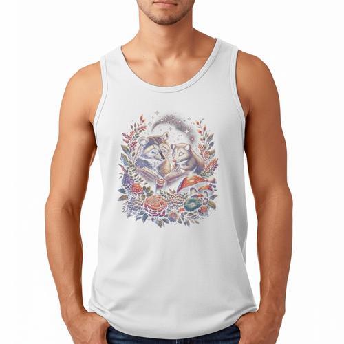 Opossum Racoon Floral Book Lover Cottagecore Fairycore Men Tank Top - Bookorys