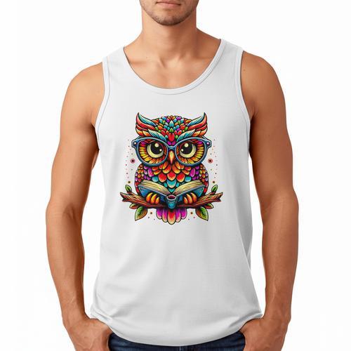 Owl With Glasses And Book Reading Men Tank Top - Bookorys