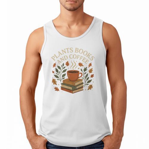 Plants Books And Coffee Nature Leaves Reading Book Lover Premium Tri-Blend Men Tank Top - Bookorys