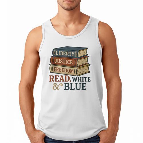 Read Blue Liberty Books July 4th Independence Men Tank Top - Bookorys