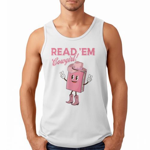 Read 'Em Western Cowgirl Retro Groovy Reading Books Men Tank Top - Bookorys CA