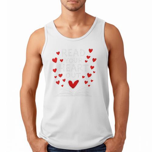 Read Your Heart Out Valentine Book Lover Reading Teacher Men Tank Top - Bookorys