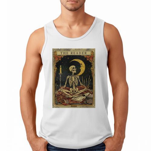 The Reader Tarot Card Book Lover Skeleton Art Goth Style Men Tank Top - Bookorys CA