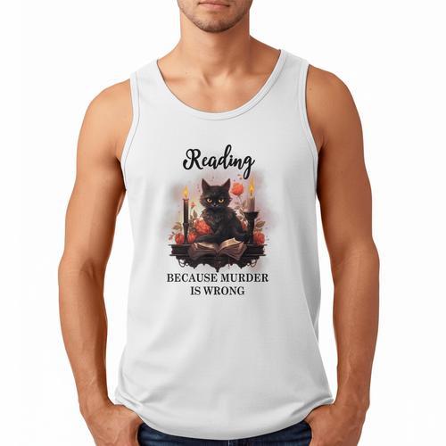 Reading Because Murder Is Wrong Books And Cats Book Lovers Men Tank Top - Bookorys CA