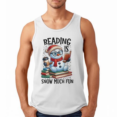 Reading Is Snow Much Fun Christmas Bookworm Snowman Reading Men Tank Top - Bookorys