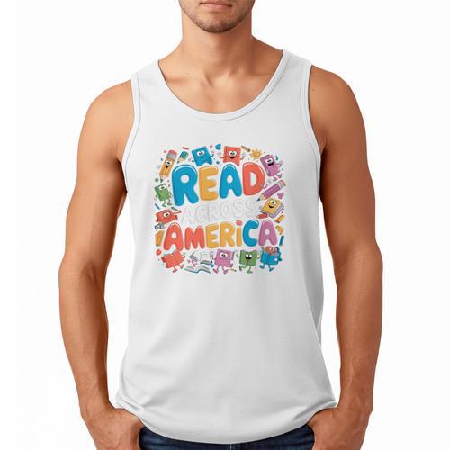 Reads Across Tee America Reading Teacher Books Reader Kids Men Tank Top - Bookorys CA