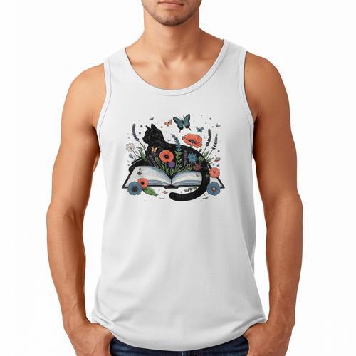 Retro Cute Cat Floral Book Librarian Vintage Floral Cat Book Men Tank Top - Bookorys DE