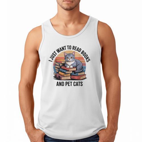 Retro I Just Want To Read Books And Pet Cats Cat Men Tank Top - Bookorys