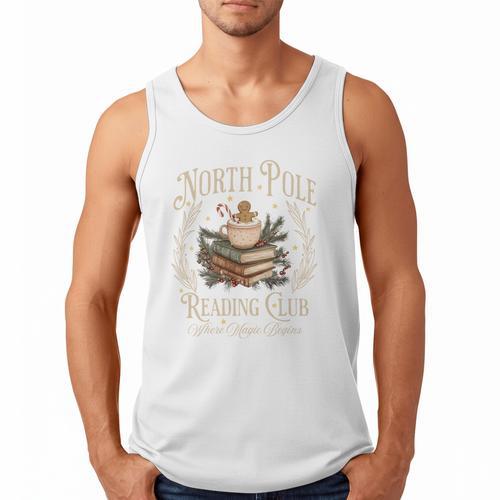 Retro North Pole Reading Club Hot Cocoa Book Lovers Xmas Men Tank Top - Bookorys