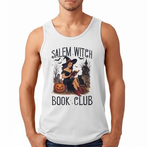 Salem Witch Book Club Bookish Retro Halloween Cat Men Tank Top - Bookorys