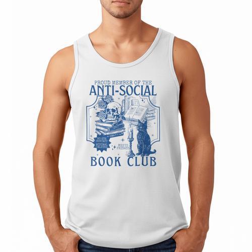 Sarcastic Anti Social Book Club Cat Skull Book Lover Men Tank Top - Bookorys DE