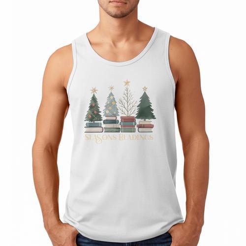 Seasons Readings Christmas Tree Book Lover Men Tank Top - Bookorys CA