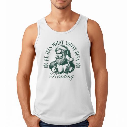 He Sees What You'Ve Been Reading Bookish Christmas Men Tank Top - Bookorys DE