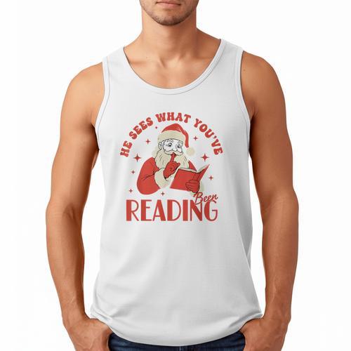He Sees What You'Ve Been Reading Santa Book Men Tank Top - Bookorys DE