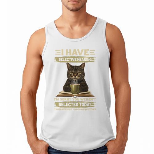 i Have Selective Hearing Cat Coffee Books Retro Men Tank Top - Bookorys