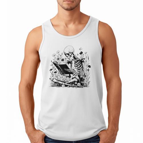 Skeleton Skull Halloween Book Reading Books Lover Teacher Men Tank Top - Bookorys CA