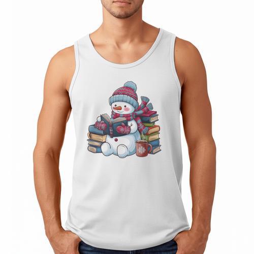 Snowman Reading Book Lovers Christmas Bookworm Librarian Men Tank Top - Bookorys