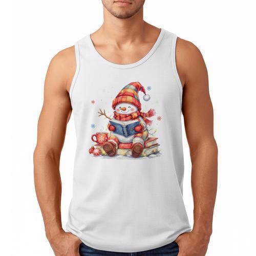 Snowman Reading Books Lovers Christmas Librarian Bookworm Men Tank Top - Bookorys