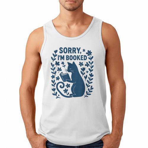 Sorry I'm Booked Cat Reading Book Boho Flowers Vintage Men Tank Top - Bookorys DE