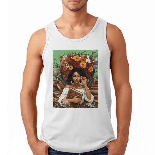 History Month Black Afro Girl Women Book Lovers Floral Men Tank Top - Bookorys