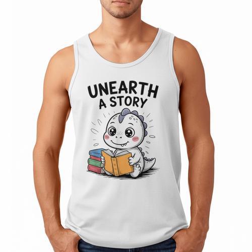Unearth a Story Cute Dinosaur Summer Reading 2026 Dino Book Men Tank Top - Bookorys CA