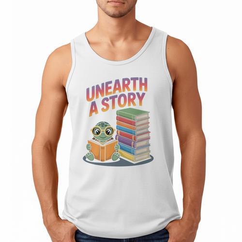 Unearth A Story Cute Turtle Reading Books Librarian Men Tank Top - Bookorys
