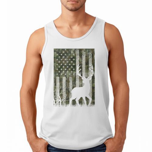 US Flag Deer Elk Buck Camoflage Hunting Hunter Dad Grandpa Men Tank Top - Father's Day Fun