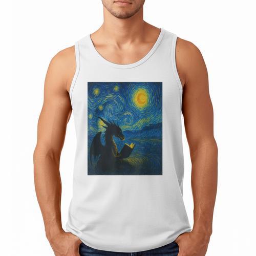 Van Gogh Starry Night Fantasy Reader Dragon Reading Book Men Tank Top - Bookorys AU