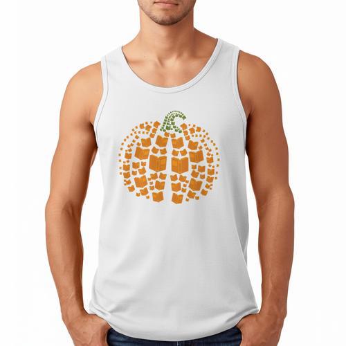 Vintage Book Pumpkin Autumn Fall Librarians Bookworm Teacher Men Tank Top - Bookorys