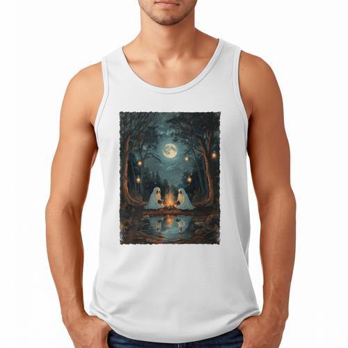 Vintage Ghost Book Reading Camping Gothic Halloween Teachers Men Tank Top - Bookorys