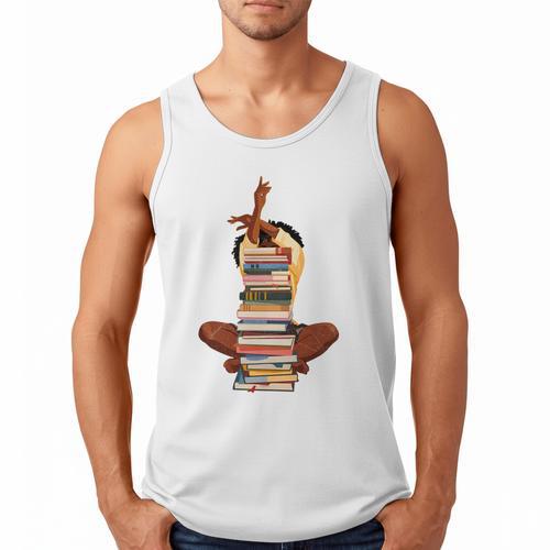 Woman And Books Stack Afro Girl Book Lover Men Tank Top - Bookorys UK