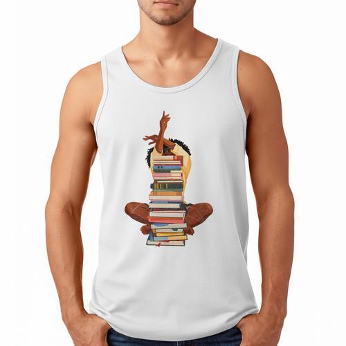 Woman And Books Stack Afro Girl Book Lover Premium Tri-Blend Men Tank Top - Bookorys CA
