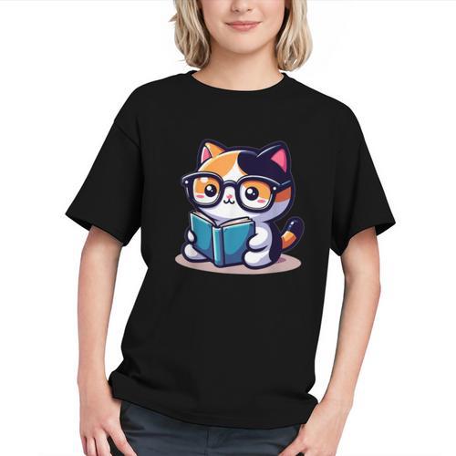 Adorable Book Lover Calico Cat With Reading Glasses Cute For Men Women Kids Graphic Youth - Bookorys
