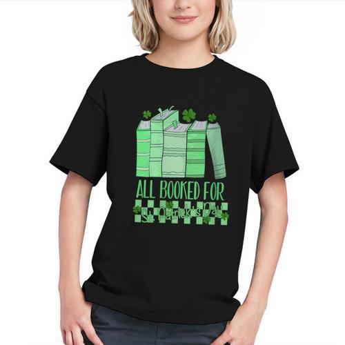 All Booked For St Patrick's Day Book Lover Lucky Shamrock Graphic Youth - Bookorys DE